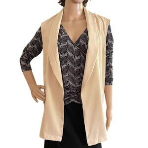 Open Front Collared Vest Womens 2XL Cream Beige Neutral Sleeveless